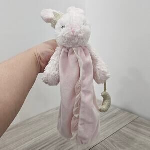 Mudpie Pink Bunny Rabbit Security Blanket Lovey Gold Crown Moon Closed Eyes Baby